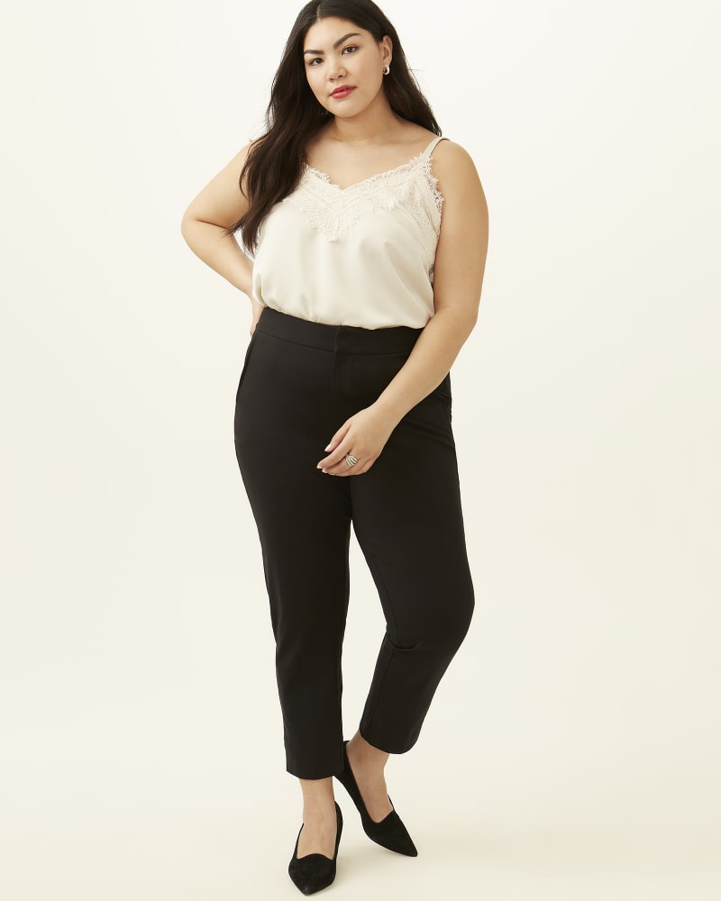 Plus size model with pear body shape wearing Rosalind Skinny Ankle Pant by Ryan Wylde | Dia&Co | dia_product_style_image_id:186006